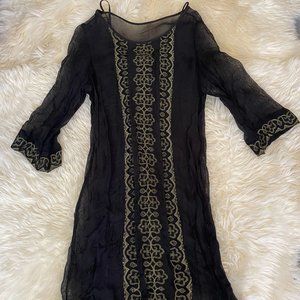 Lucky Brand Black Sheer Silver Embroidered Dress